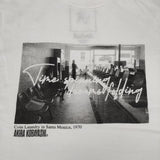 three dots 小林昭 グラフィックTシャツ AKIRA KOBAYASHI サイズS 長袖Ｔシャツ カットソー ロンＴ ホワイト レディース スリードッツ【中古】6-0713M∞