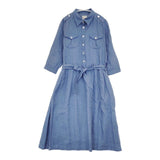 cloth&cross Hug O War リネン プルオーバーシャツワンピース 貝釦 ベルト付き ワンピース ブルー レディース クロス＆クロス ハグオーワー【中古】6-0615S∞