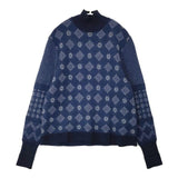Mame Kurogouchi Checkered Pattern High Neck Pullover ハイネック セーター ニット ネイビー ブルー レディース マメクロゴウチ【中古】6-0924T∞