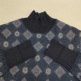 Mame Kurogouchi Checkered Pattern High Neck Pullover ハイネック セーター ニット ネイビー ブルー レディース マメクロゴウチ【中古】6-0924T∞