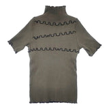 gomme ワッフル切替ハイネックＴ GG-T46-120 メロー 定価15400円 半袖Ｔシャツ カットソー 24SS カーキ レディース ゴム【中古】6-0615S∞