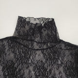 Ray Beams ストレッチレースハイネックトップス カットソー 定価7700円 シアー 長袖Ｔシャツ カットソー ロンＴ ブラック レディース レイビームス【中古】6-0708M∞