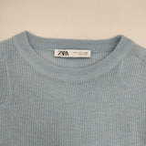 ZARA 新品 アルパカブレンドニット ショート丈 シアー セーター ニット ライトブルー レディース ザラ【中古】6-0917T∞