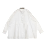 Toujours ピンタック コットン ハーフボタン プルオーバー 長袖シャツ ホワイト レディース トゥジュー【中古】6-0618M∞