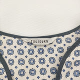 Toujours ブロックプリントエスニックスモック サイズ2 ストライプ ブラウス シャツ ホワイト ブルー レディース トゥジュー【中古】6-0421M♪