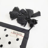 BUNON ポルカドットスカーフ タッセル シルク インド製 大判 スカーフ ホワイト ブラック レディース ブノン【中古】6-0418G♪