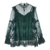 AMERI BUSTIER LIKE EMBROIDERY BLOUSE 01220430100 レース シアー ブラウス シャツ グリーン レディース アメリ【中古】6-0525M◎