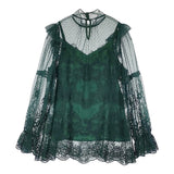 AMERI BUSTIER LIKE EMBROIDERY BLOUSE 01220430100 レース シアー ブラウス シャツ グリーン レディース アメリ【中古】6-0525M◎