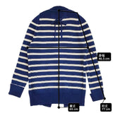 YURI+PARK ボーダー ピン付 コットン イタリア製 カーディガン ブルー ホワイト レディース ユリパーク【中古】6-0711M∞
