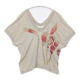 45R/45rpm リネン天竺アロハTシャツ 定価20900円 フラワープリントVネック 半袖Ｔシャツ カットソー ベージュ レディース フォーティーファイブアールピーエム【中古】6-0615S∞
