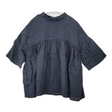 DMG.Brocante リネンギャザー ドロップショルダー サイズ2 36-193L ブラウス シャツ ネイビー系 レディース ディーエムジー/ドミンゴブロカント【中古】6-0522S♪