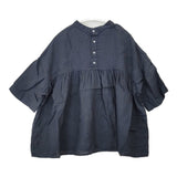 DMG.Brocante リネンギャザー ドロップショルダー サイズ2 36-193L ブラウス シャツ ネイビー系 レディース ディーエムジー/ドミンゴブロカント【中古】6-0522S♪