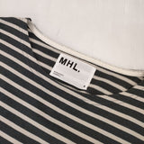 MHL. 595-7169502 DRY STRIPE JERSEY ボーダー 長袖Ｔシャツ カットソー ロンＴ ダークグリーン ホワイト レディース エムエイチエル【中古】6-0725M∞