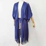 ISSEY MIYAKE A-POC フリンジ メッシュ 羽織り ローブ IM11KH050 サイズ2 カーディガン パープル レディース イッセイミヤケ エイポック【中古】6-0421M♪