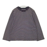 45R/45rpm ボーダー 長袖Ｔシャツ カットソー ロンＴ パープル系 ベージュ レディース フォーティーファイブアールピーエム【中古】6-0719M∞