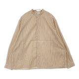 GYMPHLEX バンドカラーショートシャツ ストライプ ブラウス シャツ ベージュ ホワイト レディース ジムフレックス【中古】6-0719M∞