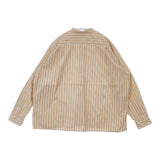 GYMPHLEX バンドカラーショートシャツ ストライプ ブラウス シャツ ベージュ ホワイト レディース ジムフレックス【中古】6-0719M∞