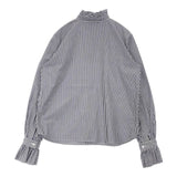 St. cecilia フリルカラー 日本製 コットンポリエステル ストライプ ブラウス シャツ ホワイト ブルー レディース セントセシリア【中古】6-0719M∞