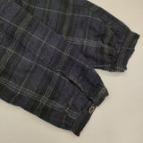 AU GARCONS ノーカラーコート チェック コットンウールリネン コート ネイビー グリーン レディース オーギャルソン【中古】6-0606M∞