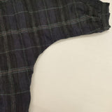 AU GARCONS ノーカラーコート チェック コットンウールリネン コート ネイビー グリーン レディース オーギャルソン【中古】6-0606M∞