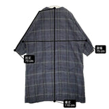 AU GARCONS ノーカラーコート チェック コットンウールリネン コート ネイビー グリーン レディース オーギャルソン【中古】6-0606M∞