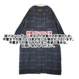 AU GARCONS ノーカラーコート チェック コットンウールリネン コート ネイビー グリーン レディース オーギャルソン【中古】6-0606M∞