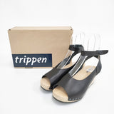 trippen Orinoco レザー アンクルストラップ ウッドソール サイズ36 サンダル ベージュ ブラック レディース トリッペン【中古】6-0416S◎