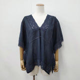 23区 レースポンチョブラウス コットン サイズ44 CBLWWNM0551 ブラウス シャツ ネイビー レディース ニジュウサンク【中古】6-0525S◎