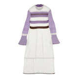 Mame Kurogouchi Nostalgic Pattern Knit Dress 定価37000円 シルク混 日本製 サイズ2 ワンピース ホワイト パープル レディース マメクロゴウチ【中古】6-0525M△