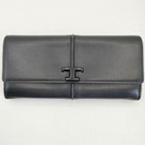 TOD'S Tタイムレス レザー ロングウォレット トーンオントーン カーフレザー 定価102300円 長財布 ブラック レディース トッズ【中古】6-0628G∞