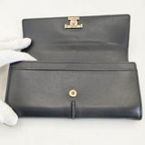 TOD'S Tタイムレス レザー ロングウォレット トーンオントーン カーフレザー 定価102300円 長財布 ブラック レディース トッズ【中古】6-0628G∞