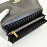 TOD'S Tタイムレス レザー ロングウォレット トーンオントーン カーフレザー 定価102300円 長財布 ブラック レディース トッズ【中古】6-0628G∞