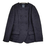 mina perhonen caniche ya2340 サイズ38 モヘヤウール ダブルボタン ノーカラージャケット ネイビー レディース ミナペルホネン【中古】6-0922T♪