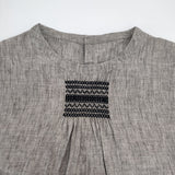 Vlas Blomme リネン スモッキング刺繍 プルオーバー ワイドシルエット サイズF 日本製 ブラウス シャツ グレー レディース ヴラスブラム【中古】6-0511M△