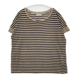 MARGARET HOWELL JERSEY サイズ2 578-168206 ボーダー リネン 半袖Ｔシャツ カットソー ベージュ ネイビー レディース マーガレットハウエル【中古】6-0522S♪