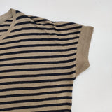MARGARET HOWELL JERSEY サイズ2 578-168206 ボーダー リネン 半袖Ｔシャツ カットソー ベージュ ネイビー レディース マーガレットハウエル【中古】6-0522S♪