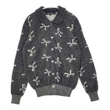 tricot COMME des GARCONS リボン柄ジャガード 丸襟 カーディガン AD2019 グレー レディース トリココムデギャルソン【中古】6-1014T∞
