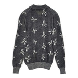 tricot COMME des GARCONS リボン柄ジャガード 丸襟 カーディガン AD2019 グレー レディース トリココムデギャルソン【中古】6-1014T∞