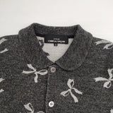 tricot COMME des GARCONS リボン柄ジャガード 丸襟 カーディガン AD2019 グレー レディース トリココムデギャルソン【中古】6-1014T∞