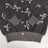 tricot COMME des GARCONS リボン柄ジャガード 丸襟 カーディガン AD2019 グレー レディース トリココムデギャルソン【中古】6-1014T∞