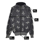 tricot COMME des GARCONS リボン柄ジャガード 丸襟 カーディガン AD2019 グレー レディース トリココムデギャルソン【中古】6-1014T∞