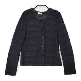 ELISA リネン混 スパンコール クルーネック 日本製 サイズ2 カーディガン ブラック レディース エリザ【中古】6-0511M△