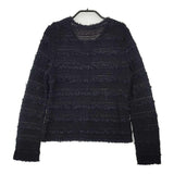 ELISA リネン混 スパンコール クルーネック 日本製 サイズ2 カーディガン ブラック レディース エリザ【中古】6-0511M△