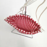 TEMBEA 巾着 POCHETTE GINGHAM ギンガムチェック PVC ショルダーバッグ レッド ホワイト レディース テンベア【中古】6-0705G∞