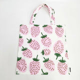marimekko ファブリックバッグ Mansikka イチゴ トートバッグ ホワイト ピンク レディース マリメッコ【中古】6-0705G∞