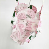 marimekko ファブリックバッグ Mansikka イチゴ トートバッグ ホワイト ピンク レディース マリメッコ【中古】6-0705G∞