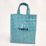 TEMBEA PAPER TOTE SMALL ペーパートート ギンガム トートバッグ ブルーグリーン ホワイト レディース テンベア【中古】6-0705G∞