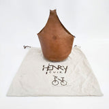 HENRY CUIR レザーワンハンドルバッグ フラワー刺繍 本革 トートバッグ ブラウン レディース アンリークイール【中古】6-0705G∞