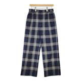 UNITED ARROWS 38 タック チェックスラックス UWSC T/R ストレート パンツ ネイビー グレー レディース ユナイテッドアローズ【中古】6-0808G∞