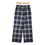 UNITED ARROWS 38 タック チェックスラックス UWSC T/R ストレート パンツ ネイビー グレー レディース ユナイテッドアローズ【中古】6-0808G∞